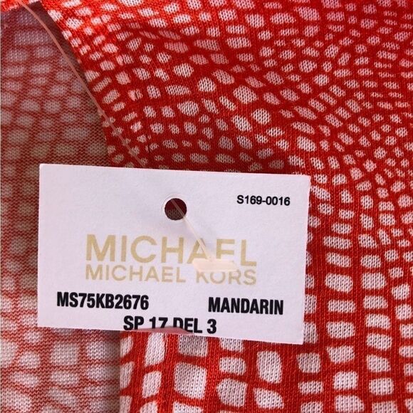 Michael Kors Peasant Top Keyhole Neck in Mandarin and White Size XS NWT - Picture 5 of 8